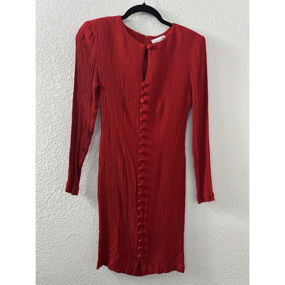 Vintage Scarlett Union Tag Ribbed Long Sleeve Red Dress Size‎ 1 Bodycon USA Made
